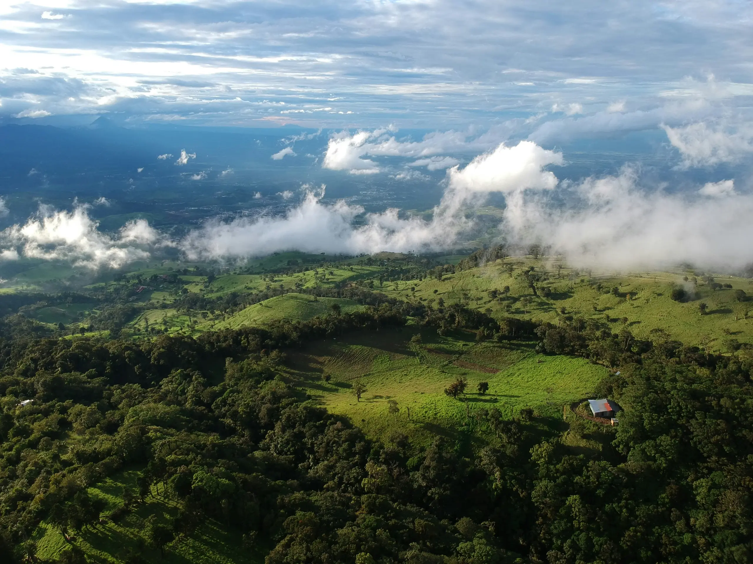 Aerial view of green Guanacaste hills